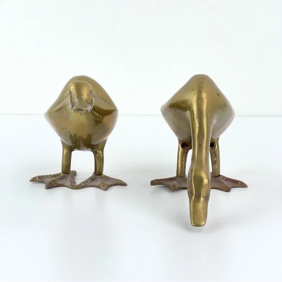 2 Vintage Brass Duck Pair Figurine Geese Set Of Birds MCM decor 8” - Picture 4 of 10